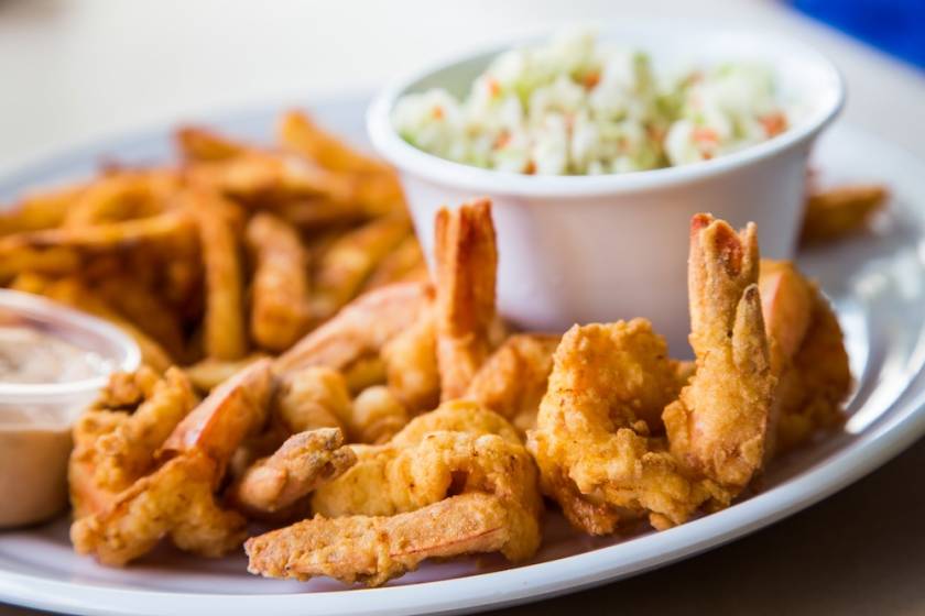 fried shrimp platter with cole slaw